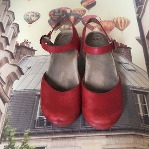 Red Dansko Sam Leather Clogs